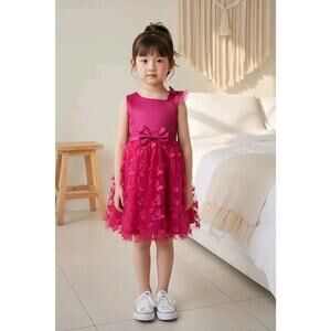 Fuchsia Tulle Overlay Easter Pagent Church Party Butterfly Dress Size 5T